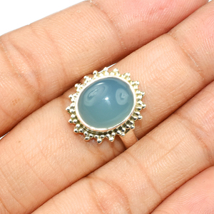 Anillo de plata de primera ley con forma ovalada para mujer, sortija, plata esterlina 925, Calcedonia azul, hecho de joyería India - Product Image 4