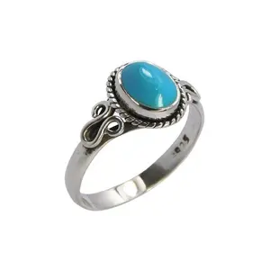 令人振奋的设计师蓝色绿松石戒指925银宝石戒指女性精品印度珠宝供应商