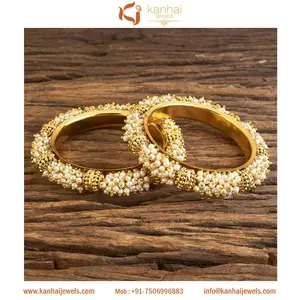 Small Beaded <b>Bangles</b> With Gold Plating 17962 Moti - Product Image 1