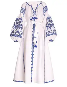 Vestidos con borlas para mujer, ropa informal con borlas, color blanco, bordado a mano, venta al por mayor
