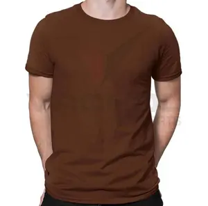 2019男士素色圆领毛坯彩色纯棉t恤-定制设计O领棕色男士短袖t恤