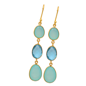Pendiente chapado en oro de Plata de Ley 925 ovalado Aqua Calcedonia azul Calcedonia piedra preciosa oreja alambre pendientes colgantes joyería para mujer - Product Image 1