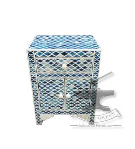 Tiroir de rangement en incrustation d'os de Table d'appoint industrielle bleu blanc de Style français pour la maison Bar Farmhouse Hall Entrée Mobilier de parc scolaire - Product Image 3