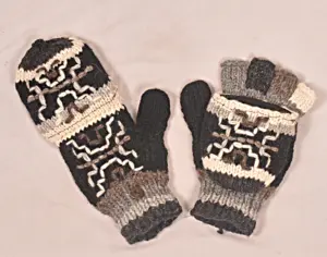 Guantes de lana tejida a mano para cazador, diseño elegante en blanco y negro