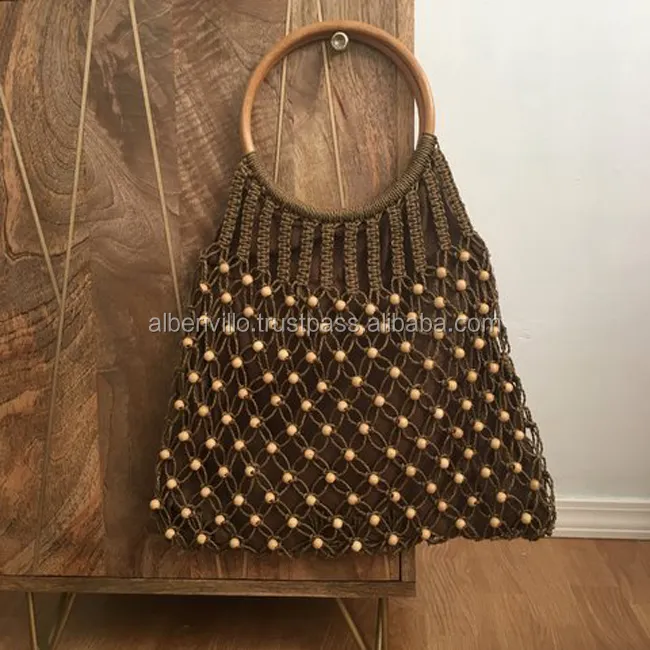 Sac à main bohème Chic avec poignée en bois, sac fourre-tout en coton tissé et en macramé, nouvelle collection