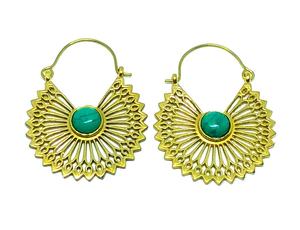 Pendientes de aro de latón bohemio con diseño de flores Pendientes de aro de turquesa tribal - Product Image 2