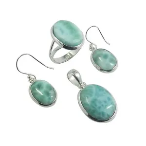 Venta superior Productos de tendencia Estilo simple Plata de Ley 925 Larimar Gemstone Earring Ring Set para mujer - Product Image 1