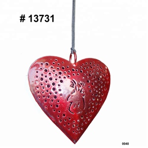 การออกแบบที่ไม่ซ้ำแกะสลักโลหะเหล็กสีฟ้าแววสีคริสต์มาสตกแต่งบ้านแกะสลักรูปหัวใจเครื่องประดับ - Product Image 2