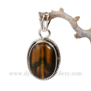 Bán buôn đẹp 925 sterling Silver Tiger mắt đá quý Mặt dây chuyền giáng sinh quà tặng cho các Kitô hữu - Product Image 1