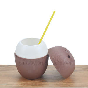 Taza <span class=keywords><strong>tiki</strong></span> con pajita para beber, de grado alimenticio accesorio de plástico, con forma de concha de coco, venta al por mayor - Product Image 2