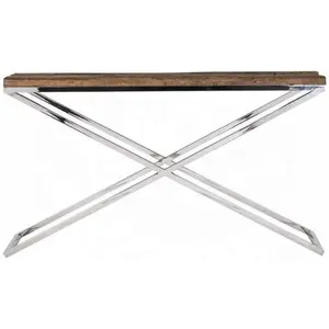 الخشب المعاد تدويره كبيرة طاولة جانبية مع قاعدة من الاستانلس ستيل/الصناعية طاولة جانبية