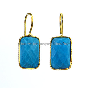 Boucles d'oreilles pendantes en argent sterling 925 avec pierre précieuse turquoise, or vermeil, design délicat pour mariage, fête, cadeau - Product Image 1