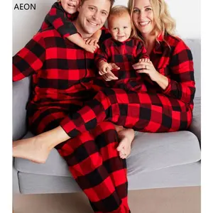 ขายส่งชุดนอนฝ้ายชุดสีแดงลายสก๊อตกางเกง Pajama Bottoms ลายสก๊อตเสื้อ Custom Pj ชุด