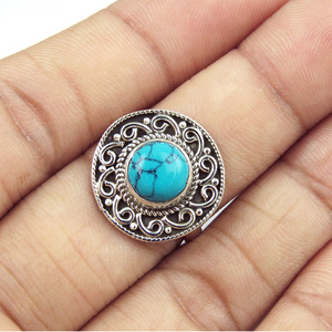 Anillos de plata de ley 925 con forma redonda, color verde turquesa, joyería India - Product Image 4