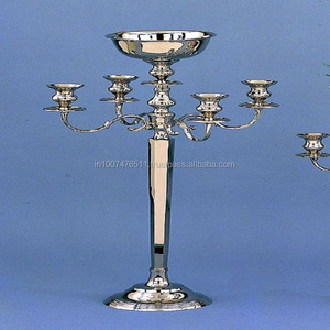5 Light Candelabra with Floral Bowl 38 Inch Aluminum - Product Image 1