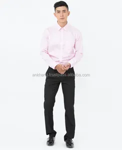 남자 형식 주문 긴 밝은 분홍색 보통 소매 단추 셔츠