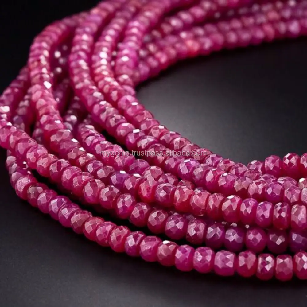 AAA Quality Corundum Ruby Feceted Roundle Beads