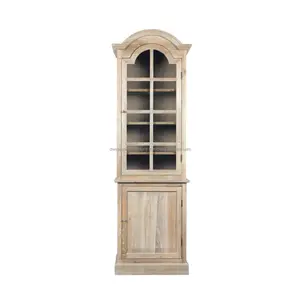 Salon classique Vitrine Meuble 1 Porte Vitrée-Patiné Chêne Cérusé Mindi Vintage Meubles Indonésie