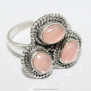 Bague en argent sterling 925 faite à la main avec pierres précieuses multi-pierres en quartz rose, bijoux faits à la main pour fournisseur en gros, prix ODM OEM - Product Image 1