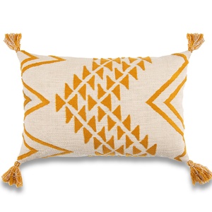 Simbeauty — oreiller décoratif jaune en coton brodé, joli coussin de style bohème, avec pompons assortis, bon marché - Product Image 1