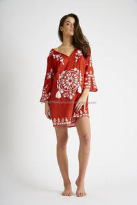 ชุดคลุมบิกินี่ปักลาย aari สวยมินิเดรสผ้าฝ้ายสไตล์โบฮีเมียนชายหาดฤดูร้อนขายส่ง - Product Image 4