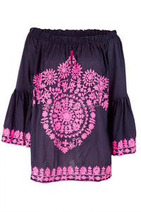 Popular europeo hermosa moda de alta calidad de manga de campana de 100% de algodón de las mujeres hombro bordado mexicano playa - Product Image 4