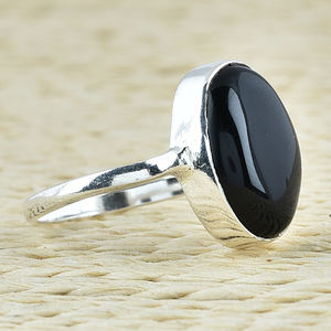 <b>Black</b> <b>Onyx</b> Oval Shape Gemstone 925 Sterling Silver Plain <b>Ring</b> Jewelry Trendy Silver Plated Fashionable <b>Ring</b> for Wedding, Gift. - Product Image 3