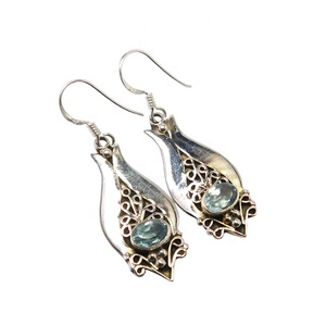 Nouvelle mode Vintage Style 925 argent Sterling bleu topaze boucle d'oreille plaqué or pour mariage fabriqué par Fancy Jewelry Company - Product Image 1