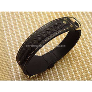 Collier de chien durable personnalisé de luxe cuir tressé solide motif solide rembourrage souple boucle en métal utilisation en extérieur rivet d'entraînement - Product Image 2