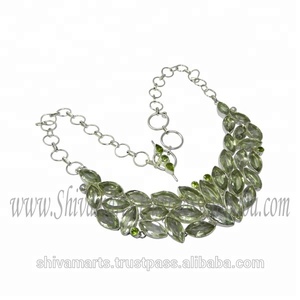 Collar de plata de ley S925 hecho a mano para mujer, amatista verde a la moda, joyería de piedras preciosas múltiples, compromiso de hebra chapada en rodio - Product Image 2