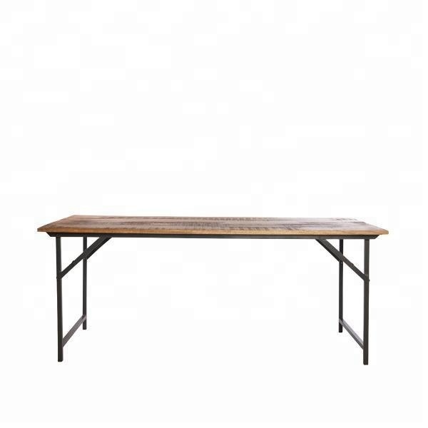 Vintage Industrial  Folding Iron & Wood Dining Table
