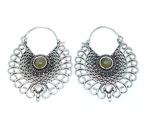 2021 Wholesale Cheap Price Bulk Brass <b>Earring</b> <b>Hoop</b> Natural Gemstone Labradorite <b>Silver</b> Plated <b>Hoop</b> <b>Earrings</b> - Product Image 4