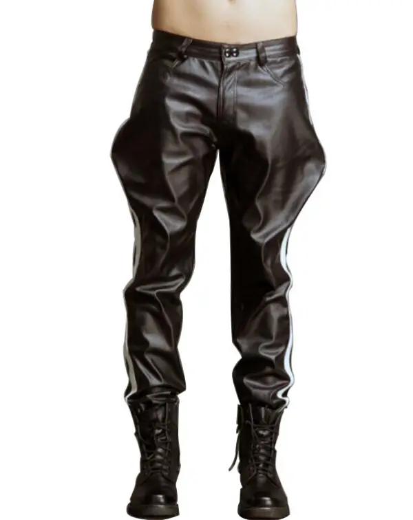 Einzigartiges Design modische gerippte Leder-Jogger-Hose Herrenhosen Mode Slim Fit hochwertige echte Lederhosen