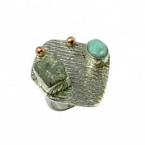 Offre Spéciale 925 Sterling Silver Fine Jewelry Handmade Larimar Multi Stone Ring Bezel Setting Inlay Eternity Vermeil Design Direct - Product Image 1