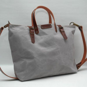 Toile cirée sac/fourre-tout/sac avec poignées en cuir et fermetures, coloris gris clair-LHB 0020 - Product Image 1