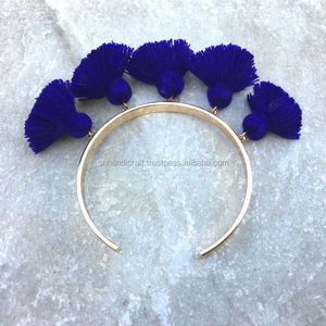 Handmade Magic FIESTA Navy Tassel Bangle, Gold Bangle <b>Bracelet</b>, Navy Blue Tassel Bangle, <b>Bracelets</b> for Women - Product Image 1
