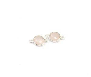 Vintage Double Bail Birthstone Boho Connecteur Rose Calcédoine 10mm Lunette Ronde 925 Plaqué Or Laiton Matériel À La Mode - Product Image 3