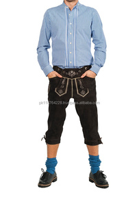 <b>Men's</b> Traditional ISONZ <b>Brown</b> Leather Lederhosen <b>Short</b> Plus Size Windproof Breathable Custom Design Embroidered Suspender - Product Image 4