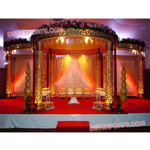 คริสตัลสีทองประดับงานแต่งที่ตกแต่งรูปดอกไม้แกะสลักเป็นฉากหลังสำหรับเวทีแต่งงานขนาดใหญ่สำหรับงานเลี้ยงกายอานา - Product Image 1