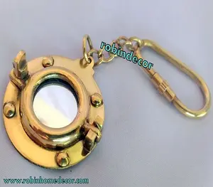 Giới Hạn Hải Lý Biển Móc Chìa Khóa Brass Porthole Gương Trọng Chuỗi Cổ