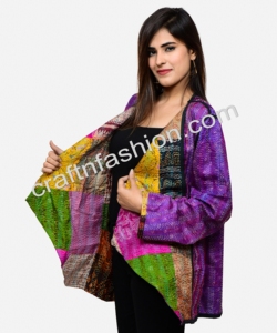Veste de travail matelassée en soie Kantha-haussement d'épaules Kantha réversible-haussement d'épaules bohémien-haussement d'épaules Kantha-broderie à la main - Product Image 5