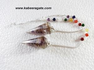 Péndulo de orgón de amatista, Péndulo de orgón con cadena de Chakra, venta al por mayor - Product Image 2