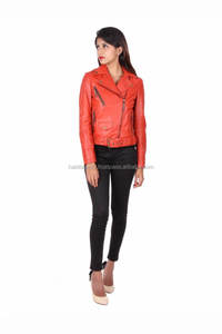 Chaquetas elegantes para mujer, chaqueta de motorista acolchada de cuero de piel de oveja auténtica roja, transpirable, de marca hecha en fábrica para la temporada de invierno - Product Image 3