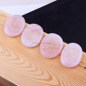 เข็มทิศเรกิลายนอร์สโบราณ4ชิ้นเข็มทิศเรกิพลอยโรสควอตซ์หินปาล์มแบบแบนหินฮวงจุ้ยสไตล์อาเกตแกะสลัก - Product Image 3