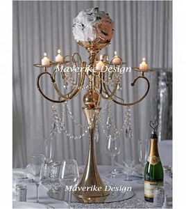 Candelabro de Metal brillante de 5 brazos de oro alto 2024, candelabro votivo, decoración de boda, centro de mesa - Product Image 6