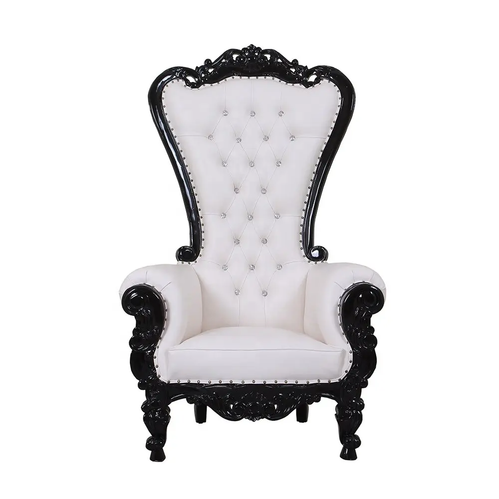 Legno re regina trono sedie solido nero antico con cristalli bianchi evento mobili Hotel all'ingrosso singolo matrimonio in pelle