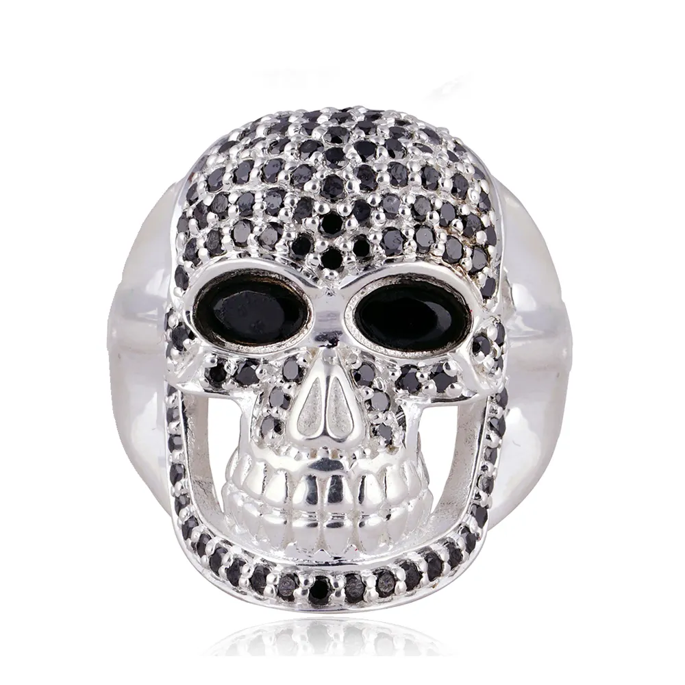 2023 Fashion Wholesale Custom 925 Sterling Silver Exquisite Black Diamond New Hot Selling Skull Ring Cheapest Jewelry