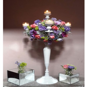 Silver Wedding <b>Candelabra</b> with Glass Votive Elegant Metal Tabletop Decoration Piece - Product Image 5