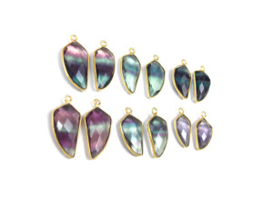 Connecteurs de pierres précieuses en fluorite plaqués or 18 carats Connecteurs de lunette en forme de feuille de rhodium noir en or rose disponibles en or et en argent - Product Image 6