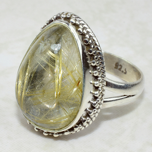 ที่ยอดเยี่ยมลูกแพร์รูปร่างทอง Rutile 925แหวนเงินสเตอร์ลิงผู้ส่งออกและผู้ค้าส่งอินเดียแฟชั่นเครื่องประดับเงิน - Product Image 3